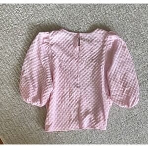 She Sky Pink Puff Short Sleeve Women Top Blouse Textured‎ Gauze Lightweight L